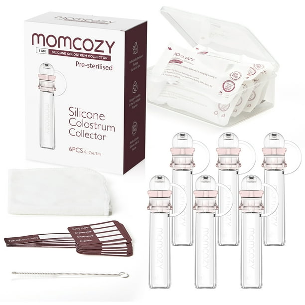 Momcozy Colector de Calostro Reutilizable para Leche Materna, Bolsas para Almacenar Leche Materna 5 ml, 6 Uds