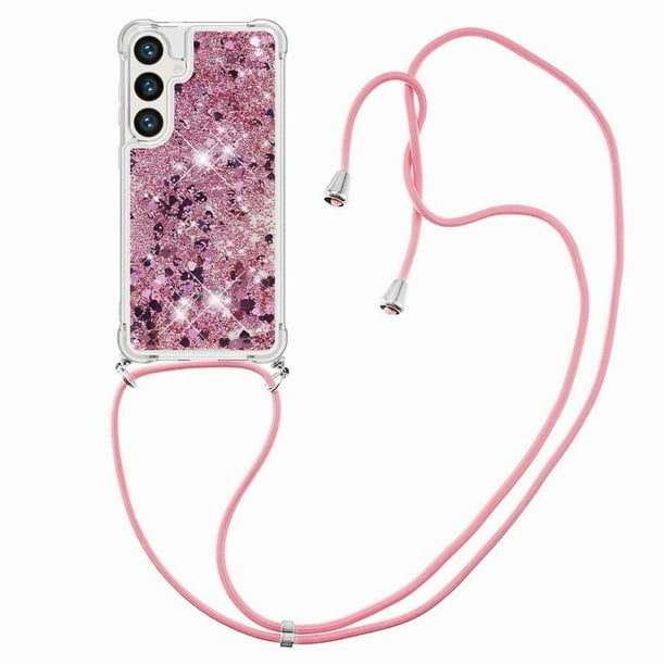 Funda FOXDOCK para Samsung Galaxy S24 FE con Cuerda Ajustable, Brillo Líquido, Protección Antigolpes y Lente – Ideal para Regalo