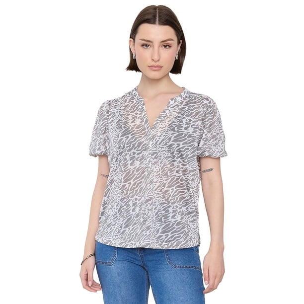 Polera Mujer Botones Print Cebra Corona