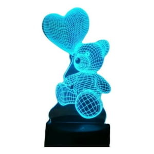 Lelumania - Lampara Ilusion 3D Oso Con Globo En Mano De 7 Colores, Base Touch