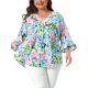 thumbnail image 1 of Agnes Orinda Blusas Peplum Babydoll con Volantes de Manga 3/4 y Cuello en V Floral para Mujer Talla Grande 3X Rosa Azul, 1 of 8