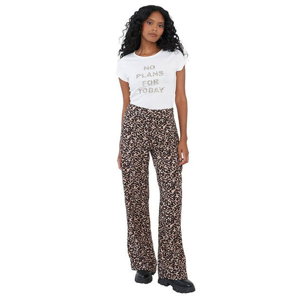 Pantalón Mujer Viscosa Animal Print Café Corona