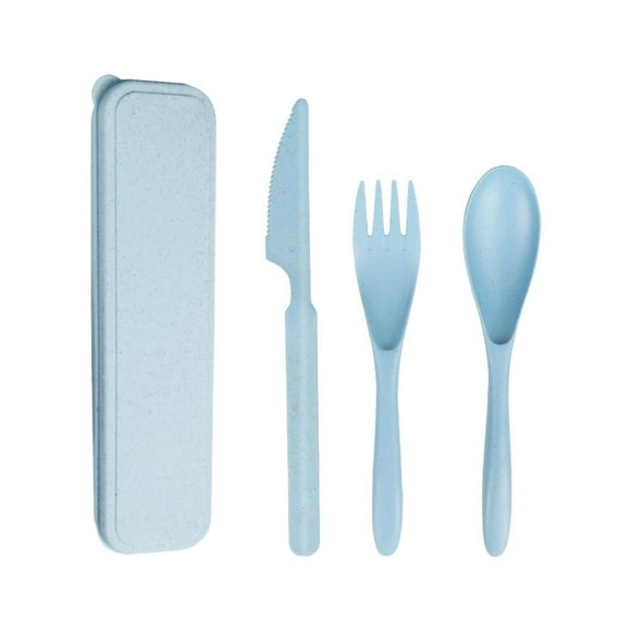 Set 3 Cubiertos Ecológico Portátil Camping Outdoor Celeste