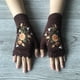 thumbnail image 1 of Flower Embroidery Gloves - Handmade Knit Fingerless Gloves for Women, 1 of 5