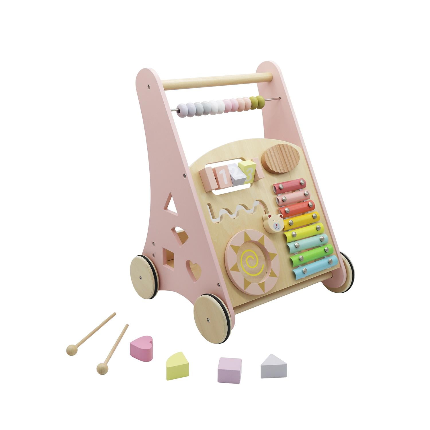 Andador Correpasillos Bebe Didáctico Madera Bandú Rosa