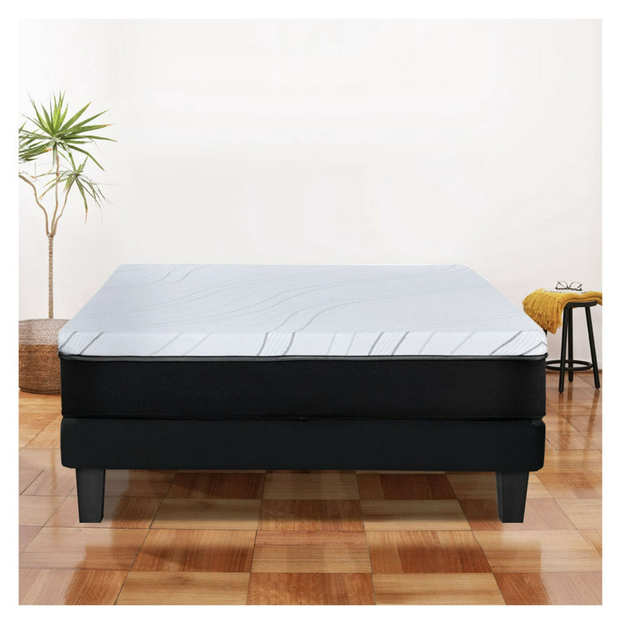 Latam Home - Cama Zen Best Full Colchon Pro Tela Velvet Negro