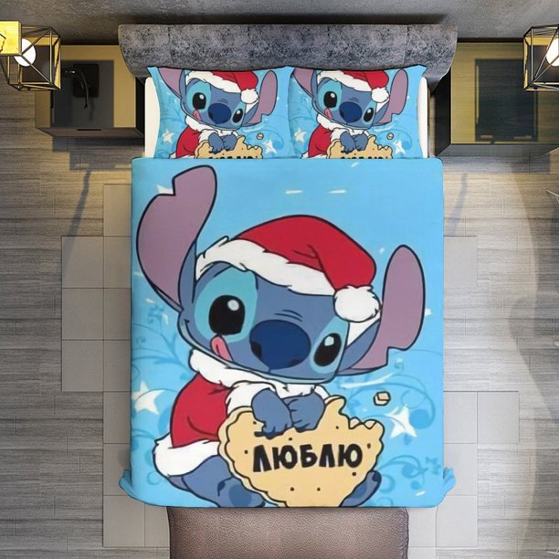 Merry Christmas Stitch 3 Pieces Duvet Cover Set Full Size Super Soft Fade Resistant Microfiber