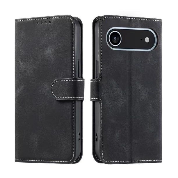 Funda Cartera para iPhone 17 Air Tapa con Ranuras, Soporte y Correa Negro