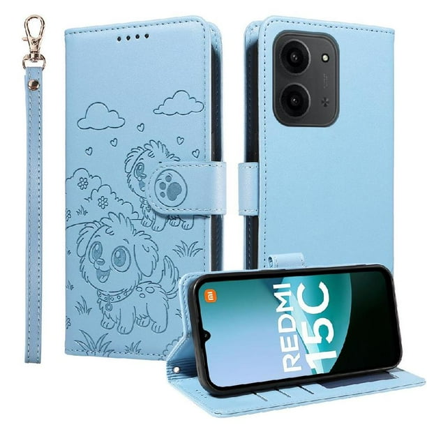Funda Billetera FOXDOCK Compatible con Xiaomi POCO C85, Diseño Perrito Tierno, Ranuras para Tarjetas y Soporte Plegable