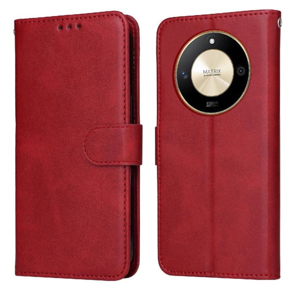 Funda Billetera para Honor Magic 6 Lite con Porta Tarjetas y Soporte Ajustable Rojo