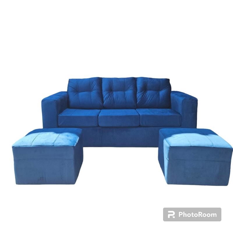 Kea - Sofá 3 Cuerpos Nize + 2 Pouf Felpa Petroleo