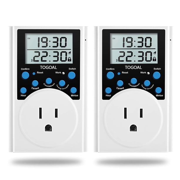 Enchufe temporizador digital TOGOAL 24 h con cuenta regresiva, 120 V, 15 A, paquete de 2