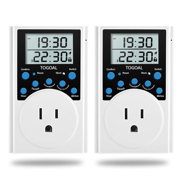 Enchufe temporizador digital TOGOAL 24 h con cuenta regresiva, 120 V, 15 A, paquete de 2