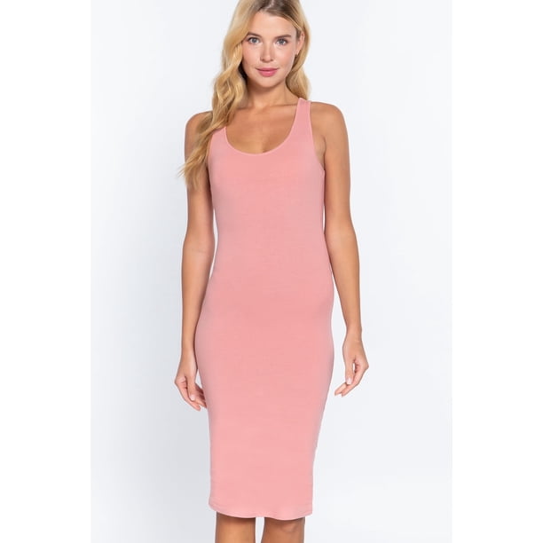 Saronite Vestido Midi Ajustado con Espalda Nadadora y sin Mangas Basics, Rosa Pétalo (para Mujer)
