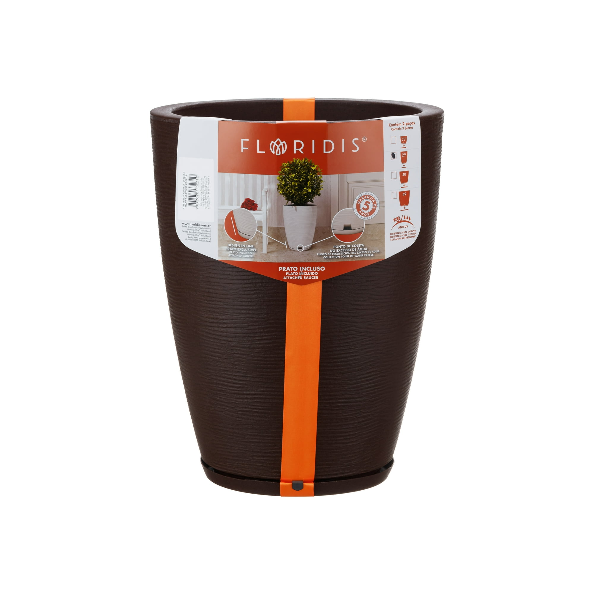 Floridis - Macetero Marron Amsterdam 44cm Alto Con Plato