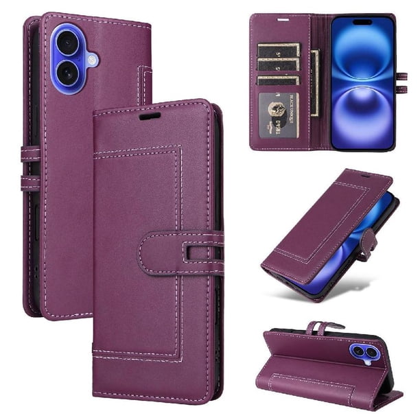 Premium Wallet Case for iPhone 17 with Card Slots & Kickstand, Flip Cover Purple