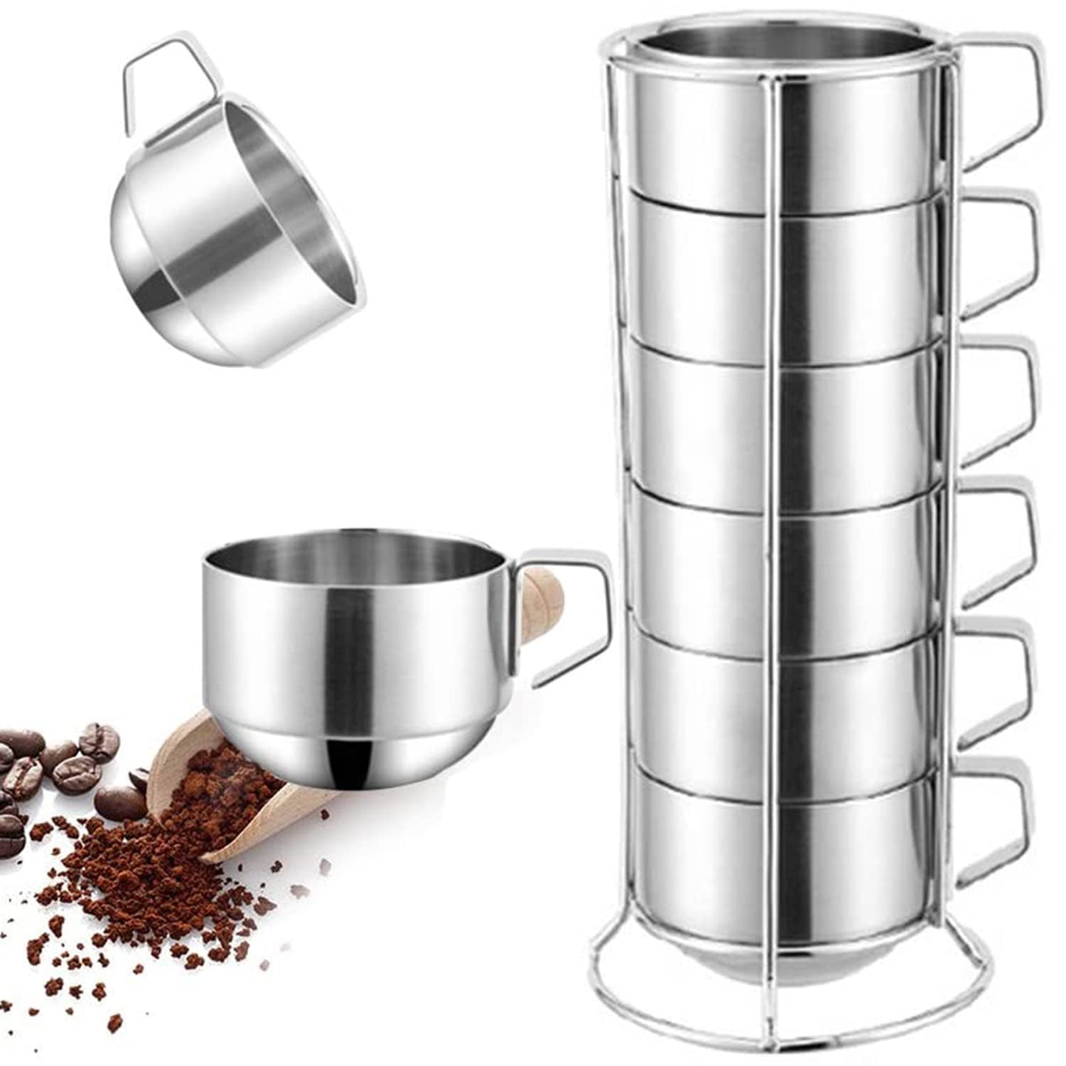 Juego De 6 Tazas De Café De Acero Inoxidable Szcxtop De 200 Ml