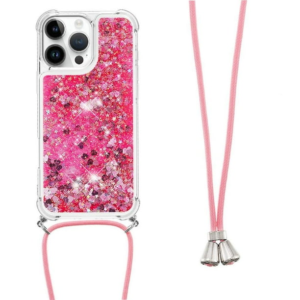 Funda FOXDOCK para iPhone 16 Pro con Cuerda Ajustable, Brillo Líquido, Protección Antigolpes y Lente – Ideal para Regalo