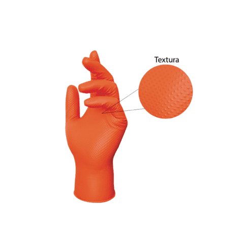 Cleancarrier - Guantes Nitrilo Naranjo Diamantado 8.5 Grs Profesional 50Unds Talla Xl