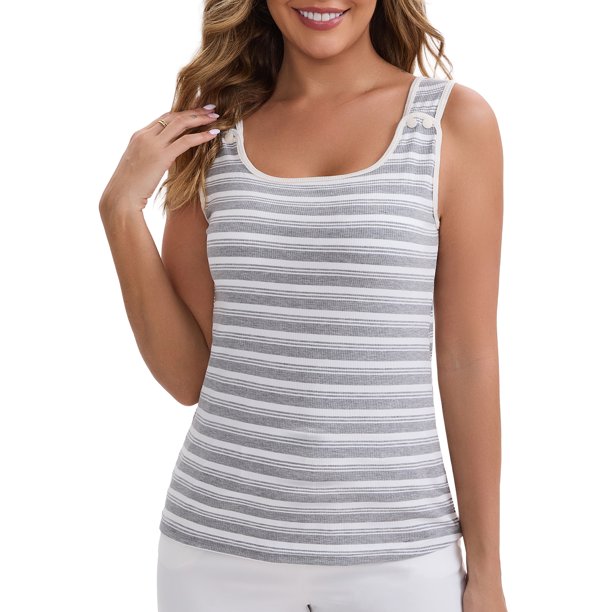INSPIRE CHIC Camiseta de Tirantes de Maternidad para Lactancia con Hebillas para Mujer, Cuello en U con Acolchado, Ajuste Suelto, Chaleco a Rayas Largo XXL Gris