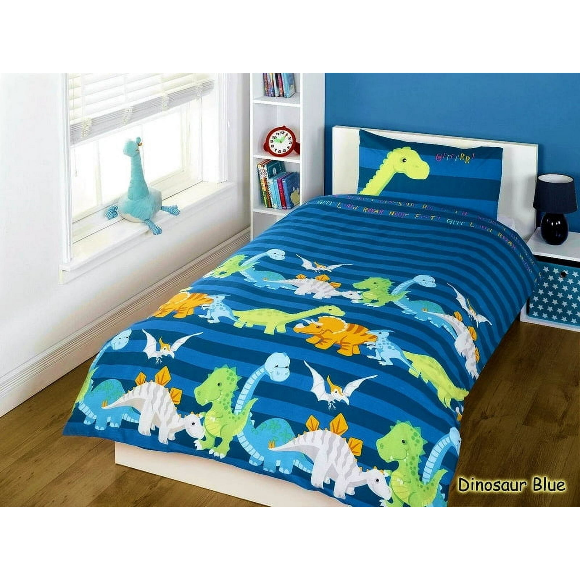Milsleep - Niños Filas De Dinosaurios Ropa De Cama Azul Edredón / Funda Nórdica Para Niños Pequeños O Gemelos