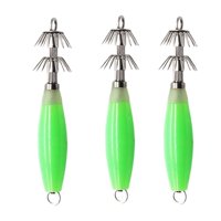 Magideal - 3X Anzuelos Luminosos De Calamar, Cebo De Pesca Artificial De Agua Salada, Aparejo Para Pesca Nocturna, Señuelo Fluorescente Que Se Hunde Con Manga De Verde