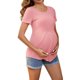 thumbnail image 4 of INSPIRE CHIC Top de maternidad para mujer de manga corta con cuello redondo y diseño arrugado, blusa con cintura escalonada, camiseta de maternidad rosa grande, 4 of 6