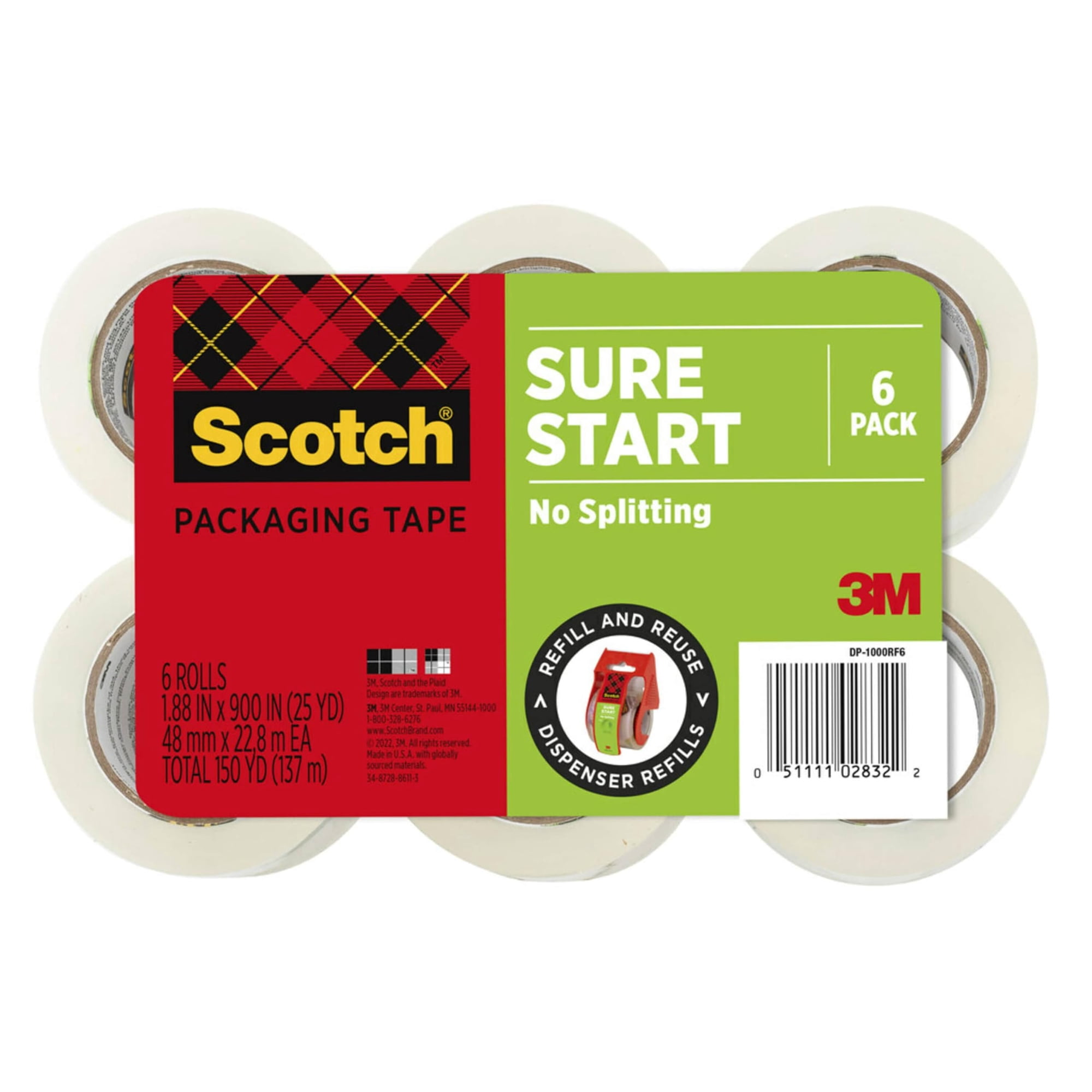 Cinta De Embalaje Scotch Sure Start, Transparente, 48 Mm X 22,86 M, 6 Rollos