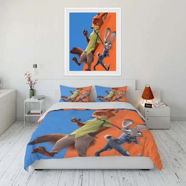 Zootopia Printed Bedding Set Duvet Cover Anime Quilt Adult Kids Birthday Gift Full Size King Size Bedding Set Bed Sheets