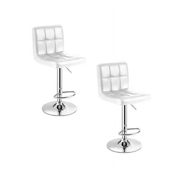 Pack 2 Silla Piso Bar Taburete Respaldo Ecocuero Regulable Blanco