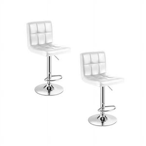 Genérico - Pack 2 Silla Piso Bar Taburete Respaldo Ecocuero Regulable Blanco