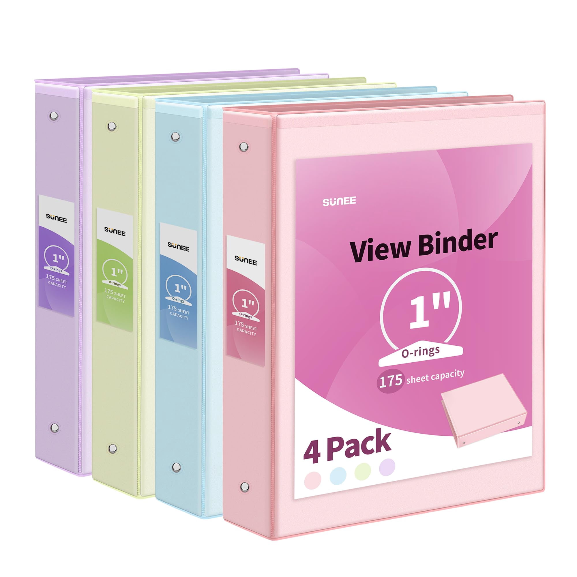 Binder Sunee 3 Anillos De 1 Pulgada, 4 Unidades, Sin Pvc, Colores Pastel Variados
