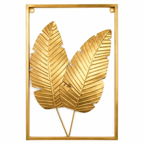Adorno Decorativo Hojas Cuadro Estilo Metal 60x40cm Dorado