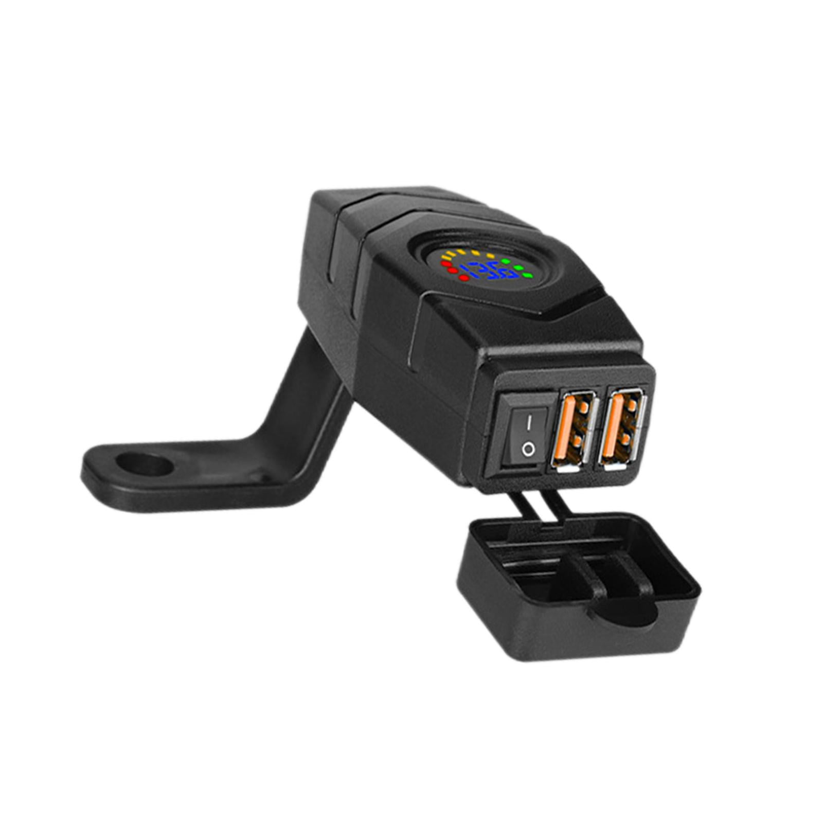 Magideal - Cargador De Teléfono Para Motocicleta Con Voltímetro Led, Interruptor De Botón, Fácil Instalación, 12 V Luz Azul