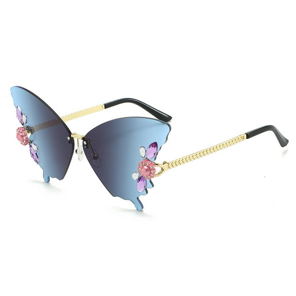 Women's Butterfly Shape Rhinestone Rimless Sunglasses UV Blocking Sunglasses For Driving Fishing Hunting Hiking Outdoor Sports