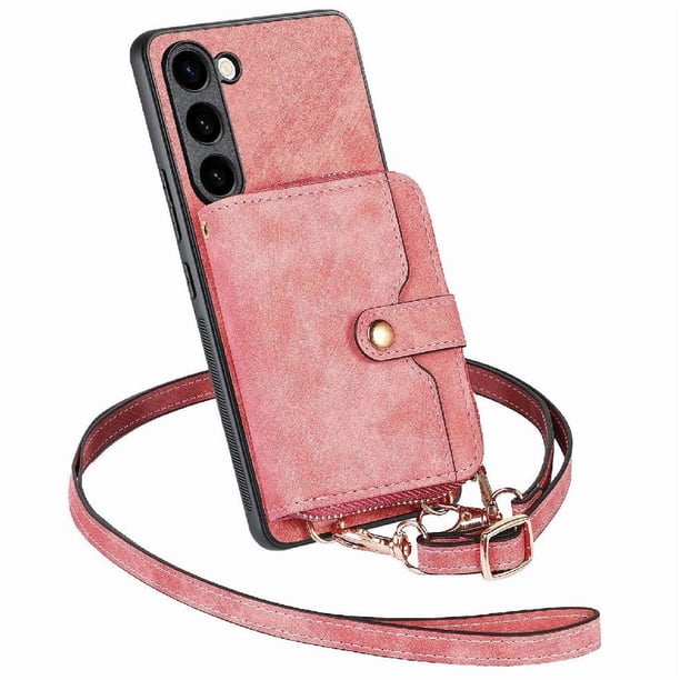 Funda Tipo Cartera con Correa Cruzada para Samsung Galaxy S23 Protección Contra Golpes Rosa