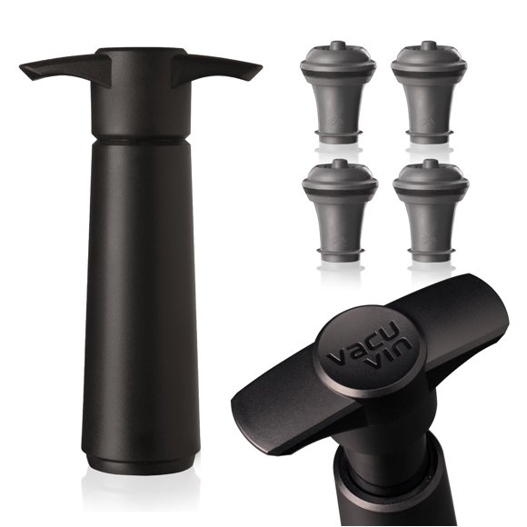 Bomba Wine Saver Vacu Vin, negra con tapón de vacío, 4 unidades
