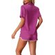 thumbnail image 3 of INSPIRE CHIC Conjunto de Pijama de Satén para Mujer, Manga Corta de Seda, Camisón Abotonado con Ribete en Contraste y Pantalones Cortos para Primavera Verano L Púrpura Rojo, 3 of 6
