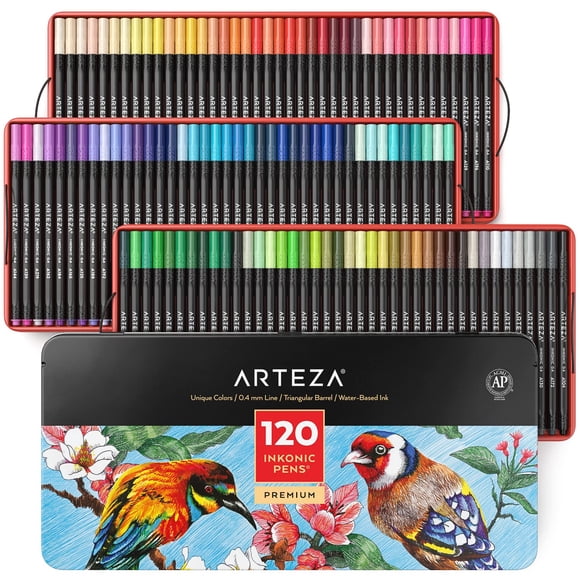 Juego de 120 bolígrafos Fineliner ARTEZA Inkonic para arte a base de agua, 0,4 mm