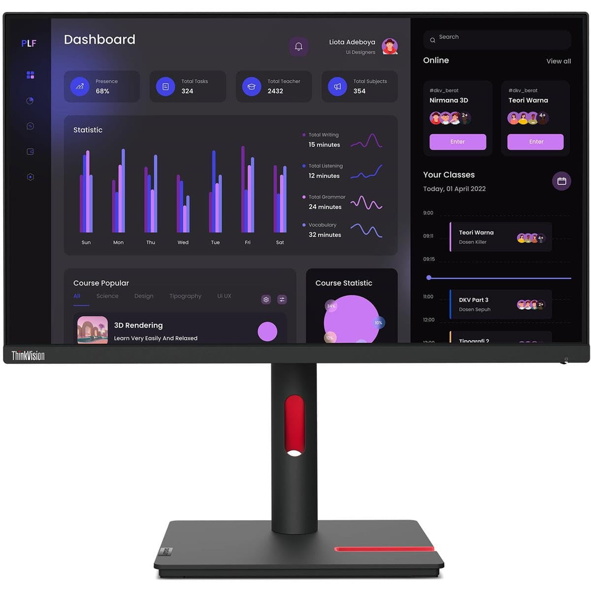 Monitor Lenovo Thinkvision T24i-30 Lcd Full Hd De 24 Pulgadas - Negro