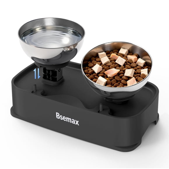 Comederos elevados para gato Bsemax ajustables con 2 de acero inoxidable