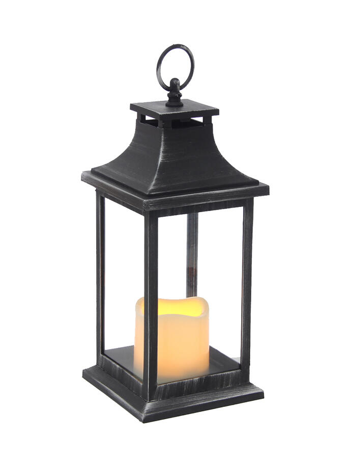 Vgo - Fanal Pl C/ Vela Led 30X13X13 Cm. Negro