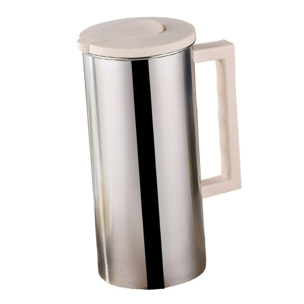 Jarra de acero inoxidable de 1, con asa y tapa, jarra de agua, hervidor de agua fría, jarra de leche de Metal para cafetería restaurante Hotel , beige