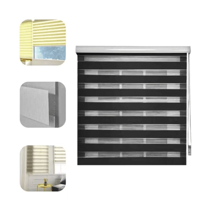 Genérico - Cortina Roller Duo Zebra Día Noche 80x200cm Negro