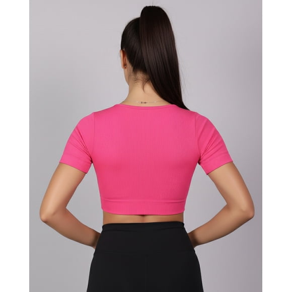 Top Camiseta Deportiva Mujer Manga Corta Acanalado