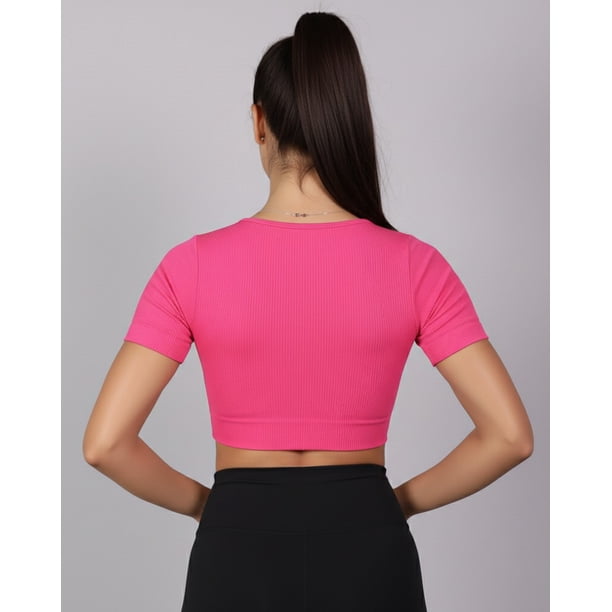 Top Camiseta Deportiva Mujer Manga Corta Acanalado