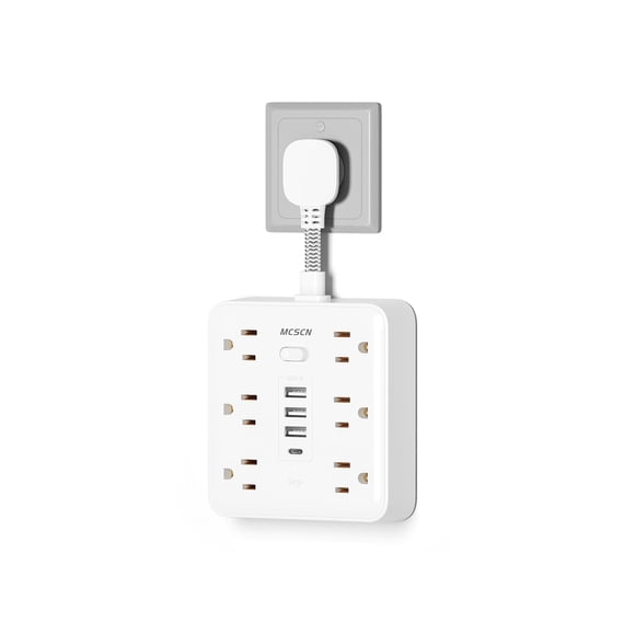 Regleta de pared MCSCN 6CA 4USB blanca con montaje en pared