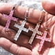 thumbnail image 2 of Elegant Pink Zircon Cross Necklace - Vintage Style Pendant Necklace in 925 Silver Plated, 2 of 5