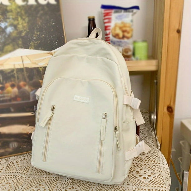 1pc Simple Solid Color Backpack, Preppy Versatile Casual Schoolbag, High School Middle School Students Backpack, College Students Travel Backpack, Students Commuter Bag For Daily Use