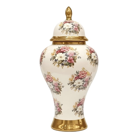 Potiche Decorativo Jarrón Diseño Motivos Florales Adorno Jhn